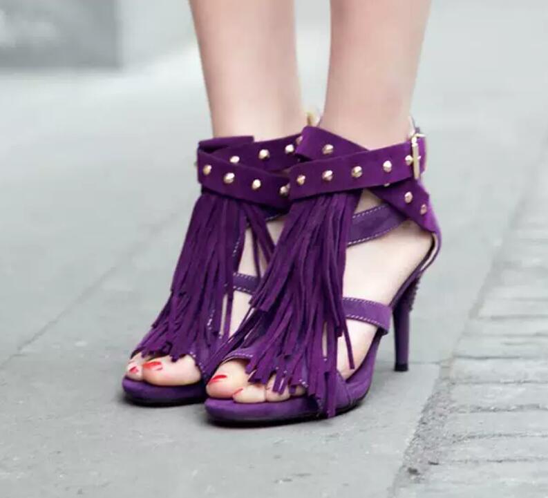 Women'S Shoes Size 12 - Sexy Lila-Schwarze Sandalen aus Kunstwildleder mit