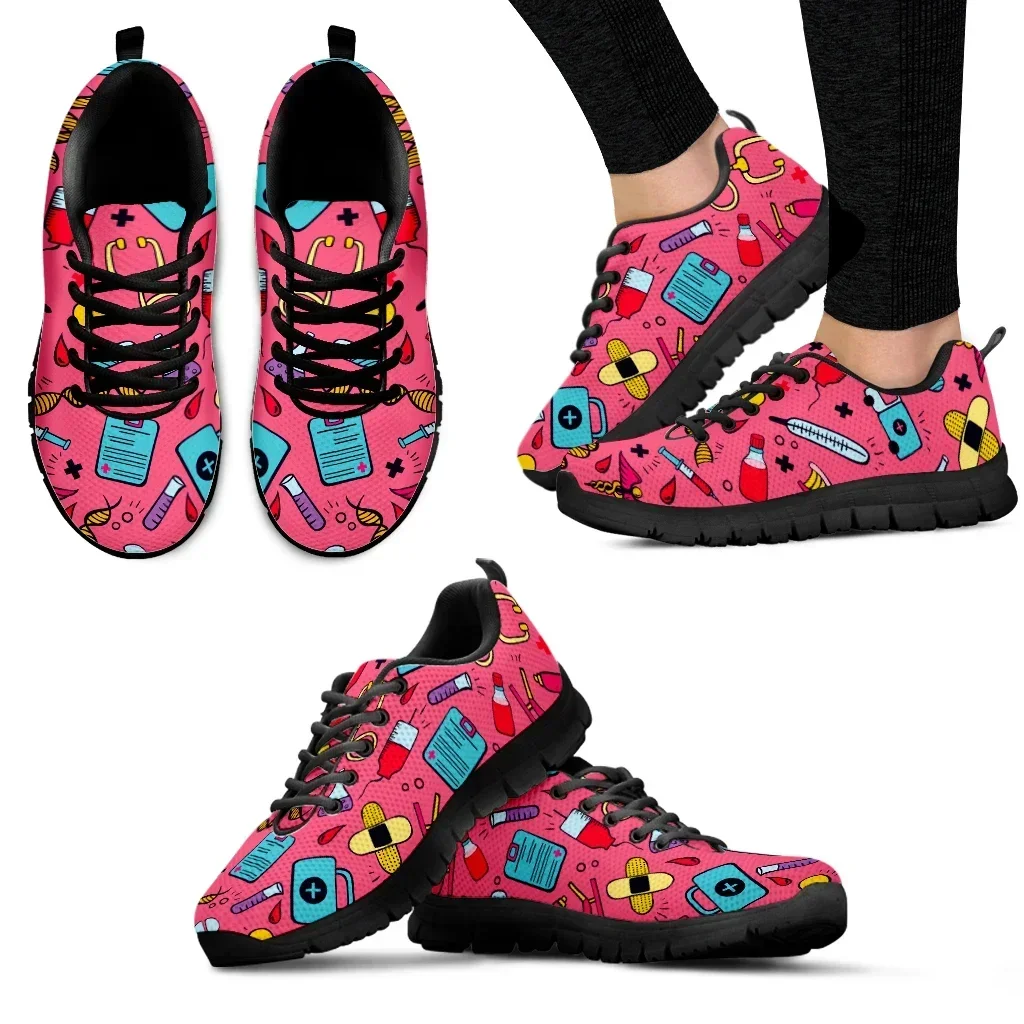 Women'S Shoes Nursing - Dunkelrosa Erste-Hilfe-Medizin-Druck Leichte Outdoor-Sneaker Krankenschwester-Medizinschuhe Lässige