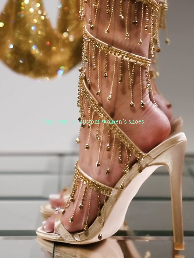 Clear Strap Heel - Superhochwertige Wasserdichte Plateau-Knöchelriemen-Sandalen mit Strass-Dekoration und