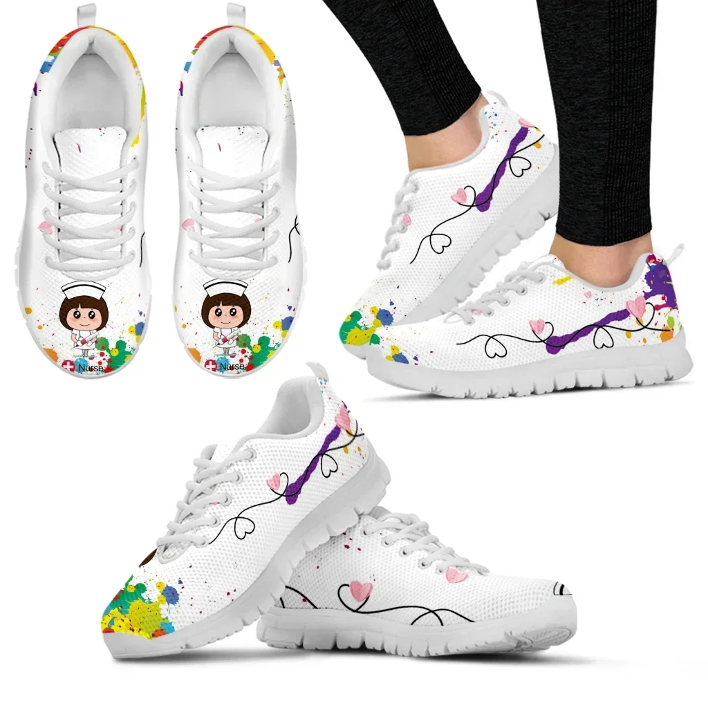 Women'S Shoes Nursing - Weiße Krankenschwester-Sneaker mit Liebesmuster für Damen,