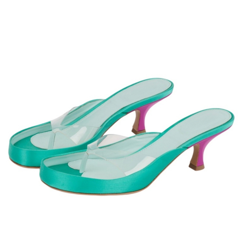 Clear Strap Heel - Transparente PVC-Riemchen-Mules mit Katzenabsatz für Damen