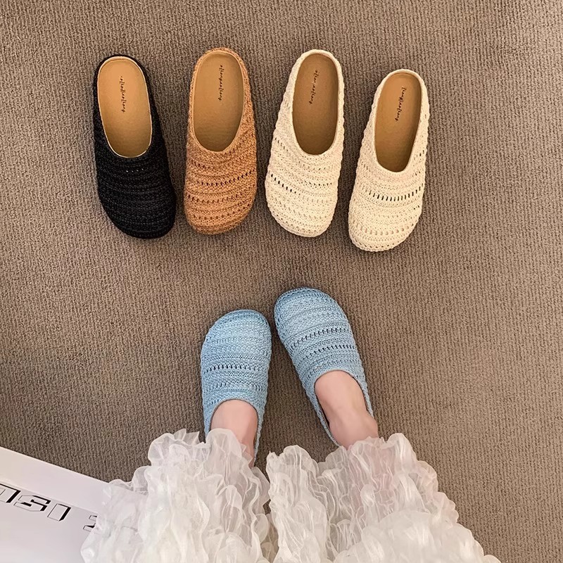Women Shoes Mules - Damen Raffia Gewebte Pantoletten Sommer Atmungsaktive