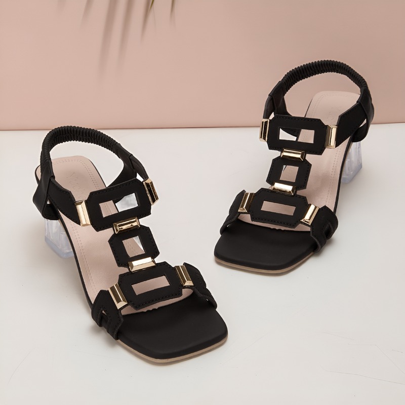 Clear Strap Heel - Modische Übergrößen-Sandalen mit Blockabsatz, Einfach und