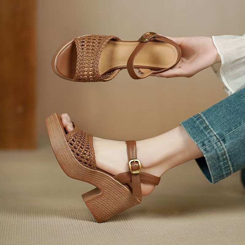 Square Toe Mule - Elegante Damen-Sandalen mit geflochtenen High Heels,